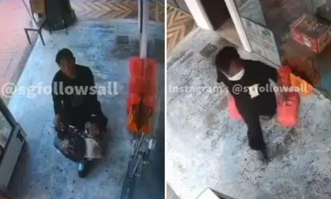 In a video uploaded on Instagram page SgfollowsAll on Dec 1, a person riding a personal mobility device can be seen stopping outside the Sure Bagus Fruits shop and staring at the closed-circuit television camera before riding away.