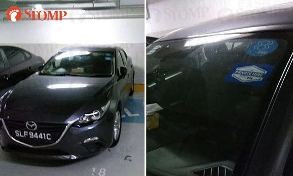 Same car without handicap parking label in same handicap parking lot at St Michael's Road