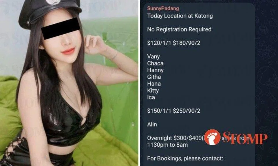 Stomp Akaypho shared screenshots of the channel, showing photos of the women in revealing clothes and a Feb 28 message that read: "Today's location at Katong. No registration required."