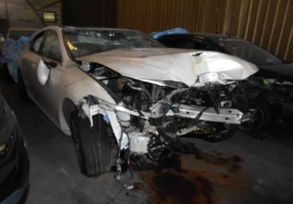 The damage done to Yoong Kok Kai's car after the incident.