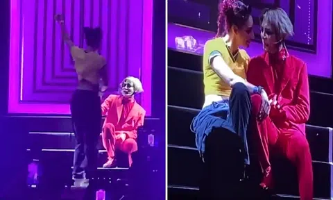 Singer Jackson Wang invites fan on stage in Brazil, she gropes him and touches his inner thigh