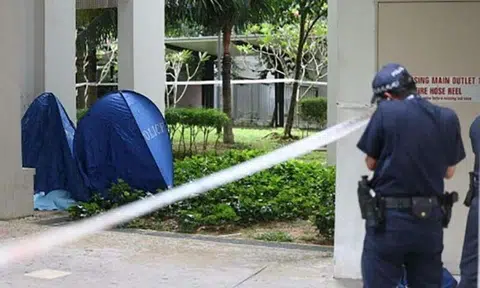 A 34-year-old woman and a three-week-old infant were found dead at the foot of a block in Ghim Moh. Photo: Lianhe Zaobao