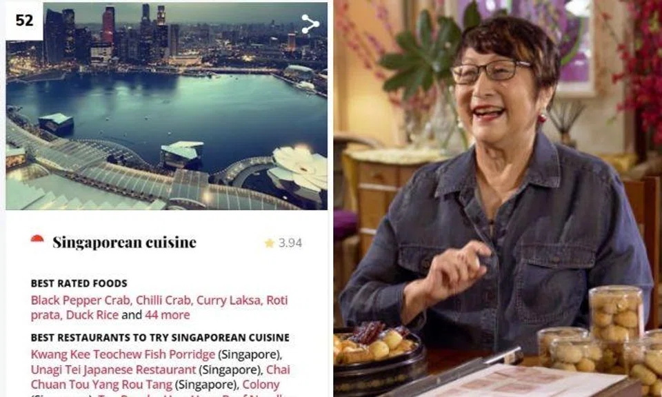 Singapore has been ranked 52 on a 2022 list of the World's Best Cuisine by TasteAtlas.