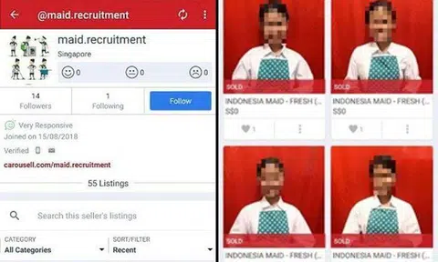 Faces of maids, allegedly from Indonesia, were posted in Carousell listings put up by user @maid.recruitment. PHOTO: SCREENGRAB FROM CAROUSELL