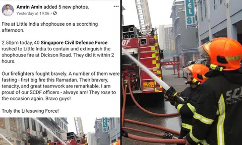 SCDF firefighters, some of whom were fasting, praised by MP Amrin Amin for putting out Little India fire