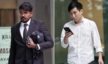 Shivasuria Maniam Kesaval (left) was sentenced to a year and four months’ jail on July 2. There is a warrant of arrest against his friend, Brayden Ong Ying Shan, who had fled the country by boat following his conviction.
