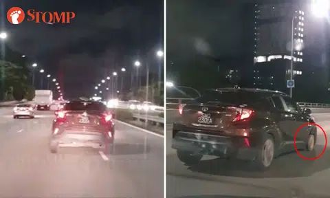 Car with missing front tyre swerves in and out of lane on CTE
