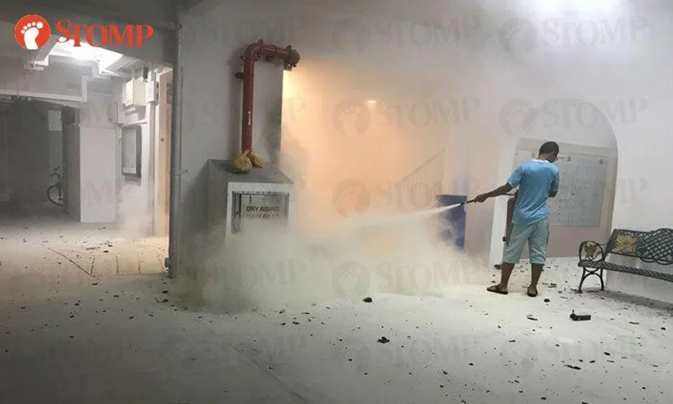 Residents hear loud bang after discarded items catch fire at lift lobby of Hougang HDB block