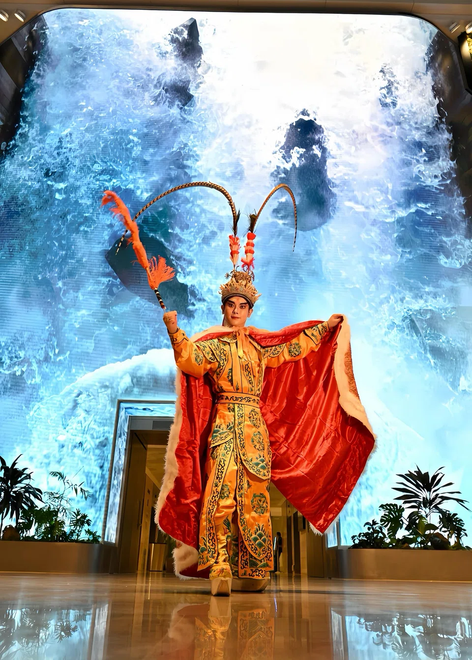 TV actor-turned-opera artiste Nick Shen striking a pose at Jewel Changi Airport on June 29. He conducts Chinese opera cultural workshops and exhibitions in schools.