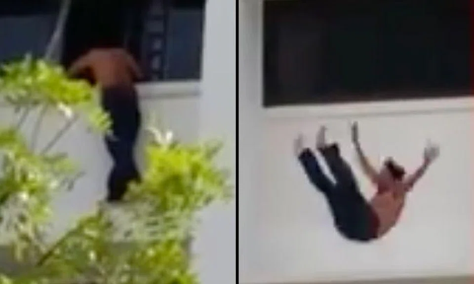 Man arrested for attempted suicide: Video shows him jumping from Blk 903 Tampines Ave 4, but saved by SCDF life-pak 