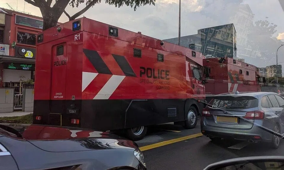 Special Operations Command police vehicles were seen in Upper Thomson Road on Feb 24.