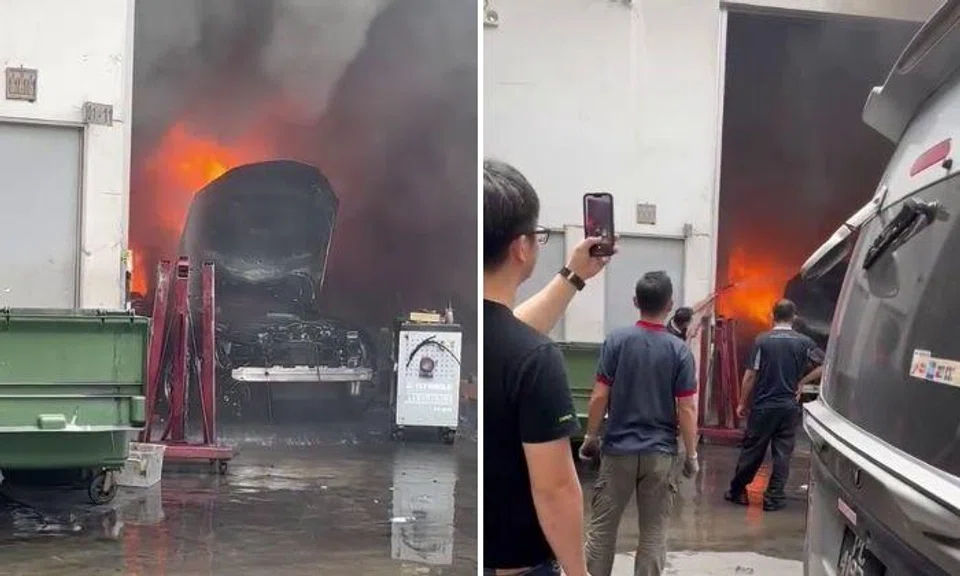 The fire involved the contents of a car in a workshop on the first floor, and was extinguished by firefighters using two water jets.