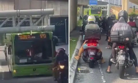 Bus hits height barrier near JB Customs building after entering motorcycle lane, SBS Transit apologises