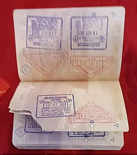 Ms Li's passport had two pages damaged, with their bottom-left corners torn off.