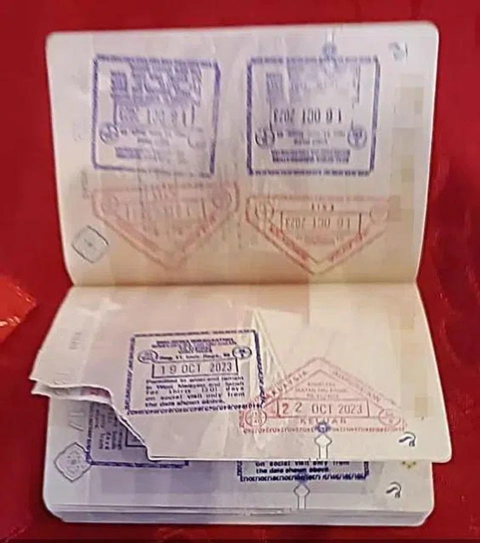 Ms Li's passport had two pages damaged, with their bottom-left corners torn off.