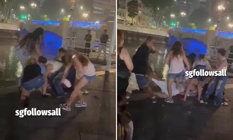 hair-pulling brawl erupts outside clarke quay bar