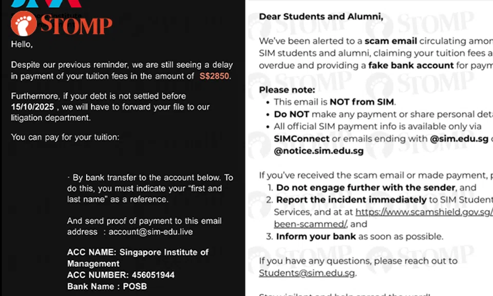 sim scam email to students and alumni