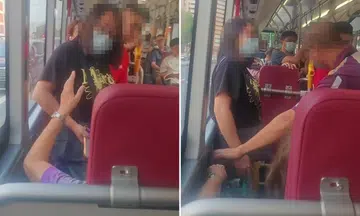 elderly passenger clashes with woman on public bus