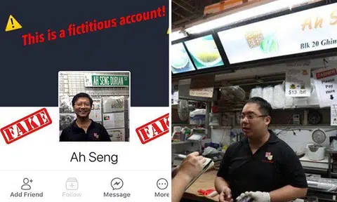 His father's photo was used to set up a fake Facebook account (left), said Mr Yang (right). 