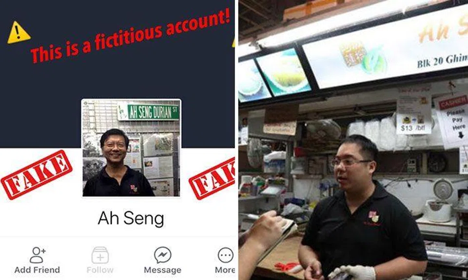 His father's photo was used to set up a fake Facebook account (left), said Mr Yang (right). 