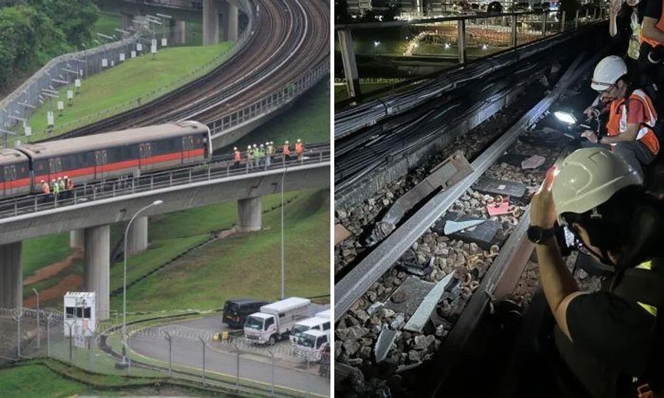 A faulty train on its way back to Ulu Pandan Depot after being withdrawn from service left major damage in its wake on Sept 25. Photos: The Straits Times