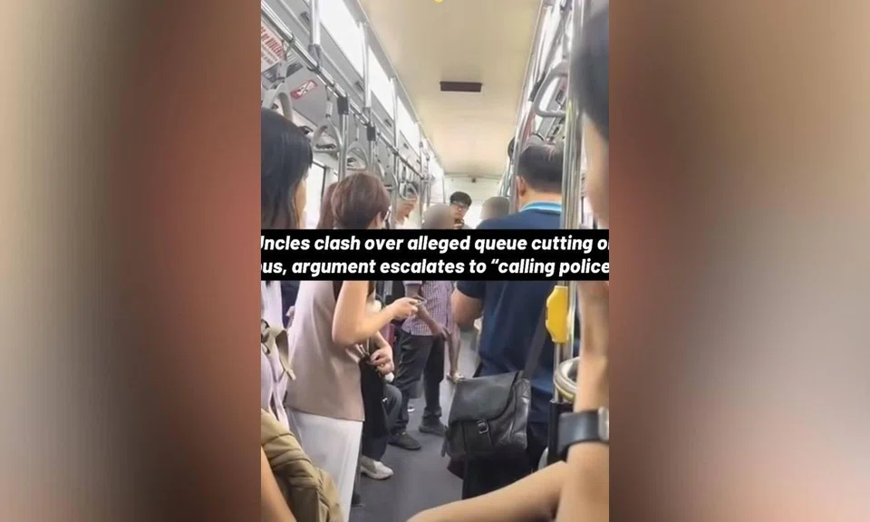 Two men hurl expletives on bus over queue-cutting, one shouts ‘can you call the police’
