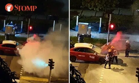 Taxi catches fire at Bukit Panjang Ring Road
