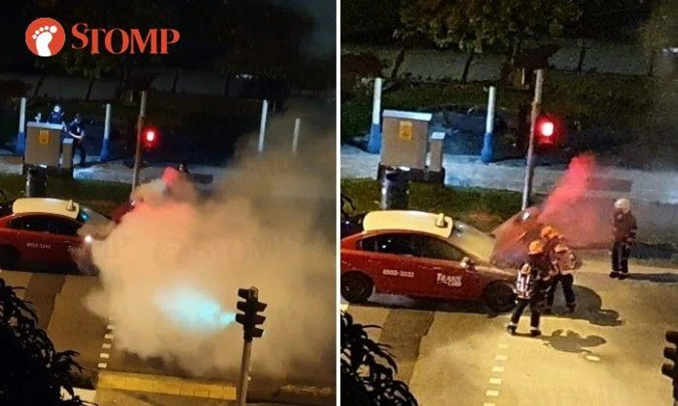 Taxi catches fire at Bukit Panjang Ring Road