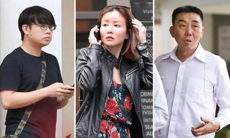 Joshua Koh Kian Yong (left) had his face slashed by an alleged hitman. His girlfriend Audrey Chen Ying Fang (center) was financially supported by businessman Lim Hong Liang (right). Photos: The Straits Times