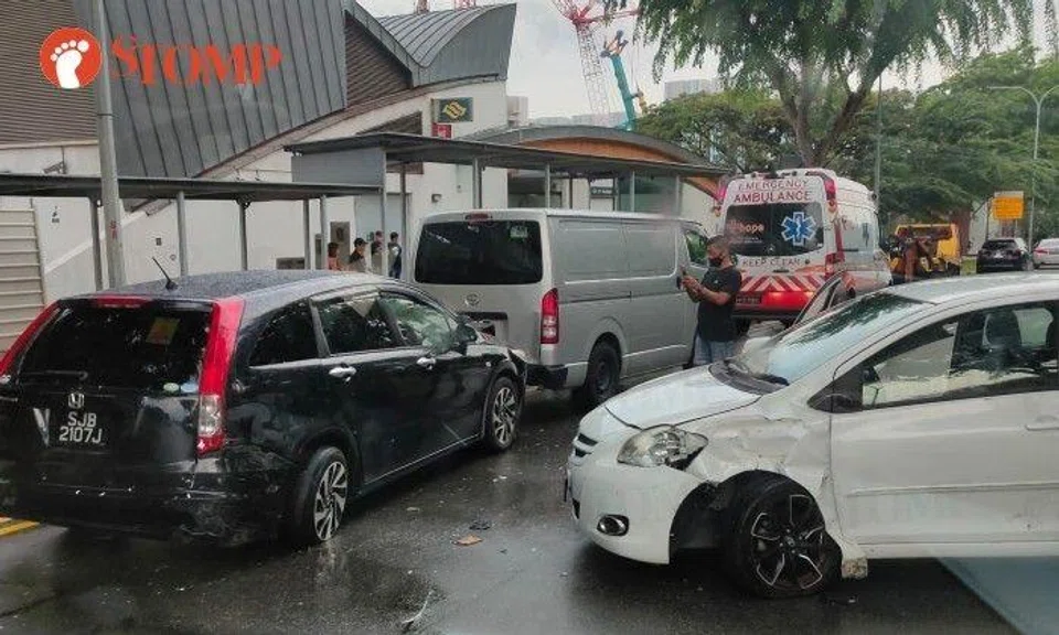 Woman, 60, taken to hospital after 3-car accident outside Woodleigh MRT Station