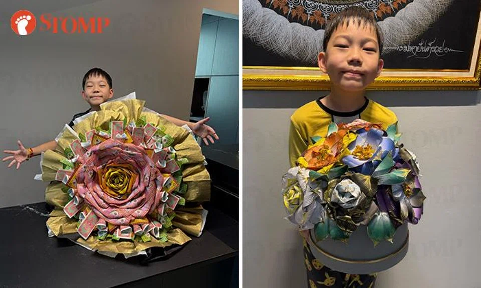10-year-old boy makes giant joss paper flower bouquets to honour late older brother