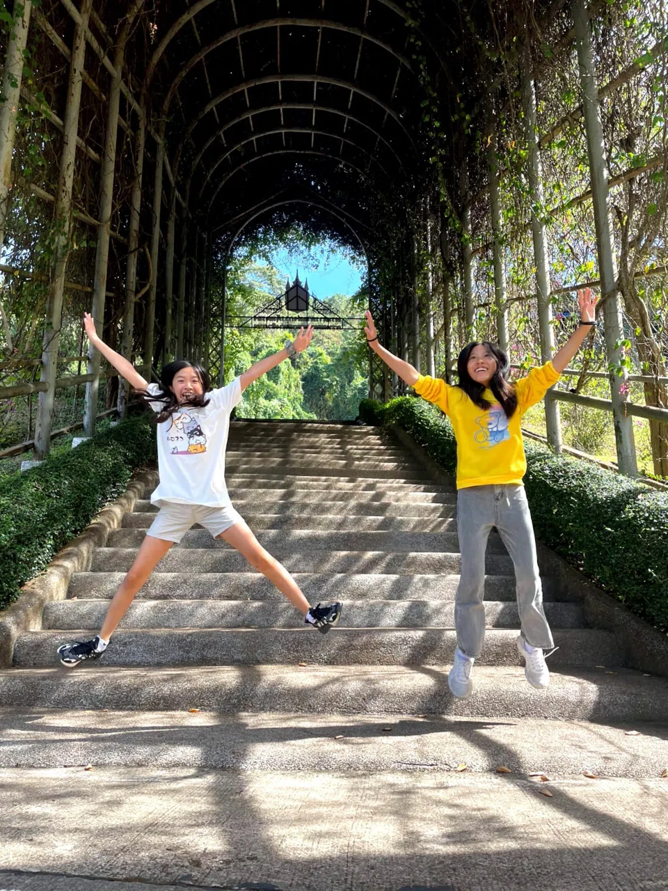 Sisters Eleora (left) and Elise Liang on a family road trip from Chiang Mai to the town of Pai in northern Mae Hong Son province in 2022.