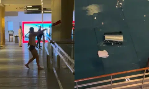 A rubbish bin and some clothes were seen floating in the canal of MBS.