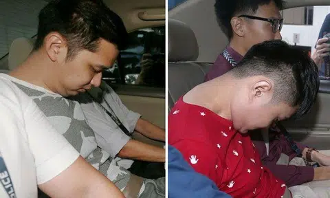 Poon Hong Kuan (right) and Chow Zhi Hong are accused of dishonestly receiving stolen property - $100,000 in cash - from a man. ST PHOTO: WONG KWAI CHOW