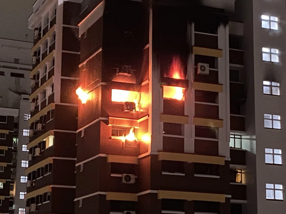 One of the bedrooms in a 23rd-floor unit was on fire, which was extinguished with two water jets.