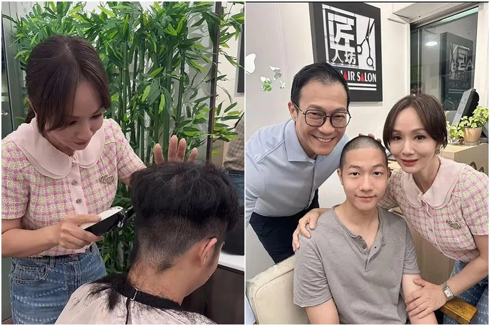 Local TV host Diana Ser and her husband, former actor James Lye, took turns to shave their son Jake's hair, as he prepared to enlist for full-time national service.