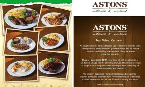 Astons Steak & Salad customers now have to pay service charge, GST: 'Basically a 19% increase?'