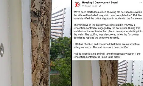 Newspaper stuffing in wall poses "no structural safety concerns", HDB investigating