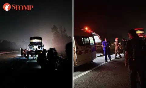 S'porean suffers injuries after getting flung from seat in accident involving coach and lorry in Johor
