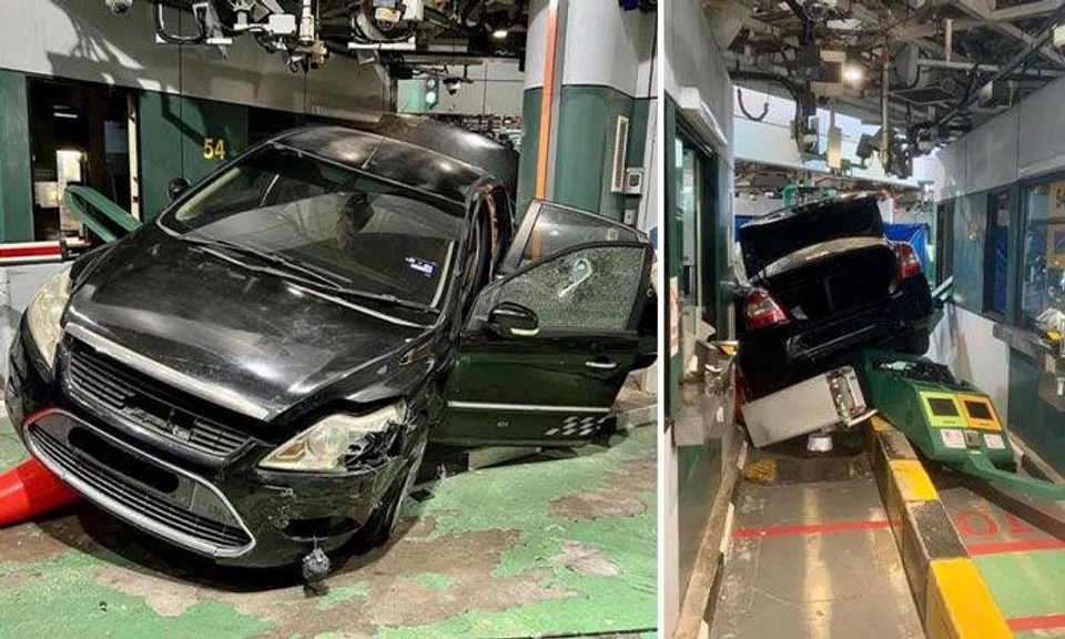 Teo Thiam Leng was allegedly involved in a high-speed chase from Malaysia across the Second Link that ended in a crash at Tuas checkpoint. PHOTOS: IMMIGRATION & CHECKPOINTS AUTHORITY/FACEBOOK