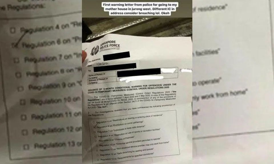Man and wife get warning letter for visiting his mum in Jurong West -- after he calls police for family dispute