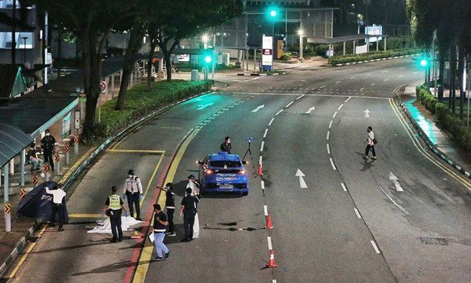 A 73-year-old man, who used a walking stick, was crossing the road in front of Block 8 North Bridge Road at about 12.40am when the incident happened. PHOTO: LIANHE ZAOBAO
