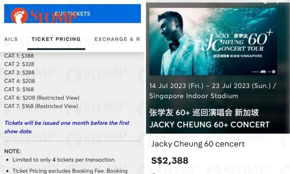 Stomper Flag Swinger shared a screenshot of a Carousell listing for tickets at $2,388 each.