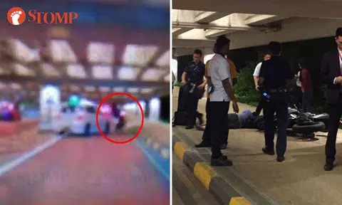 Motorcyclist flung off bike after getting hit by car at Terminal 3 pick-up point