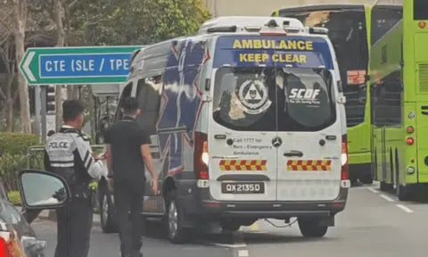 ambulance mounts kerb