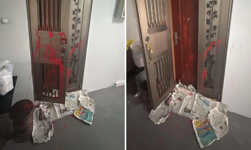 Man, 51, arrested for loanshark harassment after Jurong West unit splashed with red paint