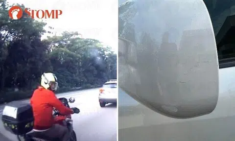 Stomper Jonathan said: "My car was knocked by this motorbike in the morning and he rode away, leaving scratches on my side mirror."