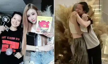 Domestic helper and BTS fan Nant Lah Sann Hie (left) received a VIP concert ticket from her employer Yvonne Lee.