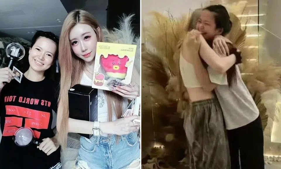 Domestic helper and BTS fan Nant Lah Sann Hie (left) received a VIP concert ticket from her employer Yvonne Lee.