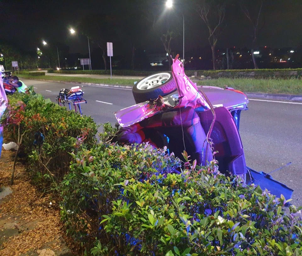 The back half of the car landed on another slip road nearby. PHOTO: ATTORNEY-GENERAL’S CHAMBERS